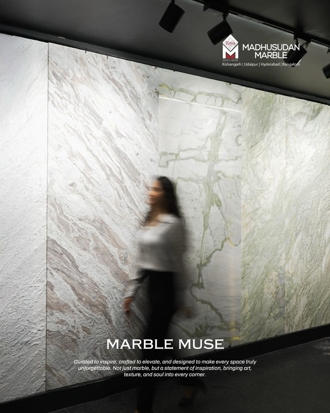 Madhusudan Marble showroom wall of book-matched slabs