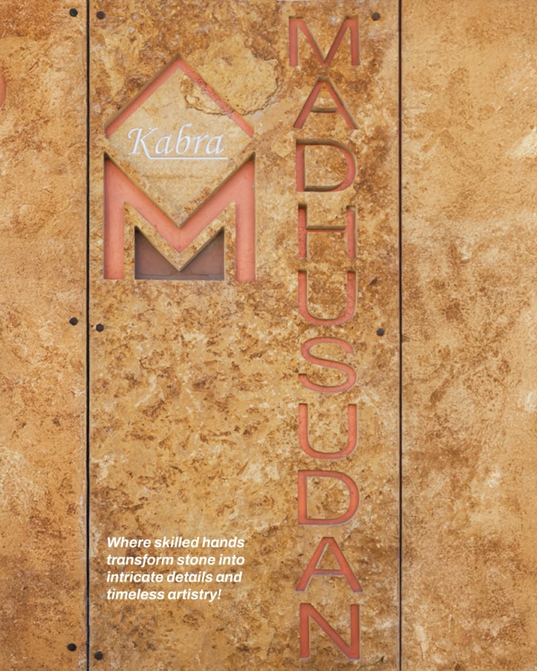 Carved Kabra Madhusudan stone signage